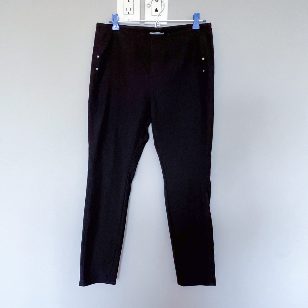 Nic+Zoe Black Rayon Nylon Blend Trousers Stretch Pants Front Waist Panel 10
